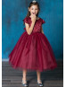 Cap Sleeves Floral Tulle Flower Girl Dress